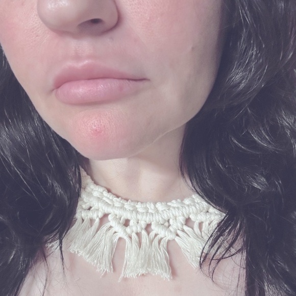 New: Soul Embellishment’s Handwoven Natural Cream Macramé Chocker Necklace - Picture 3 of 11